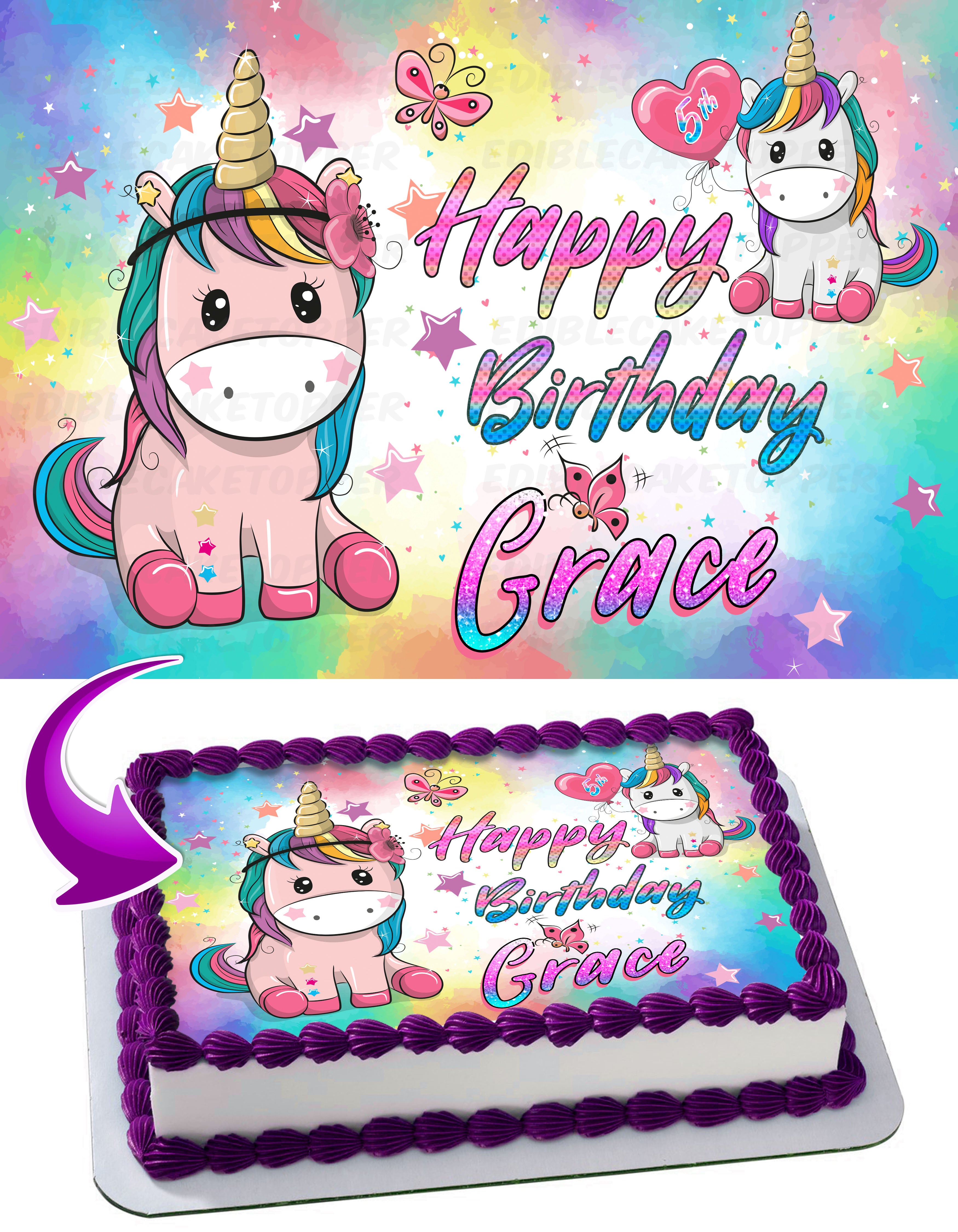 Unicorn Princess Rainbow Cute Edible Cake Topper