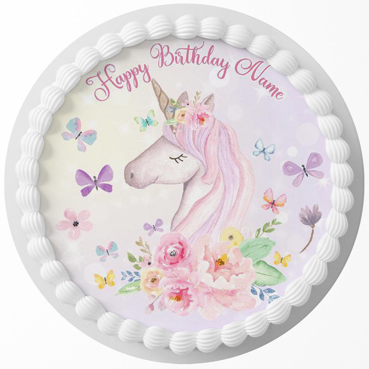Unicorn Girls Pink Watercolor CGH Round – Icing Sheet Birthday - Personalized Edible Cake Topper | Custom Icing Sheet | Birthday Cake Decoration