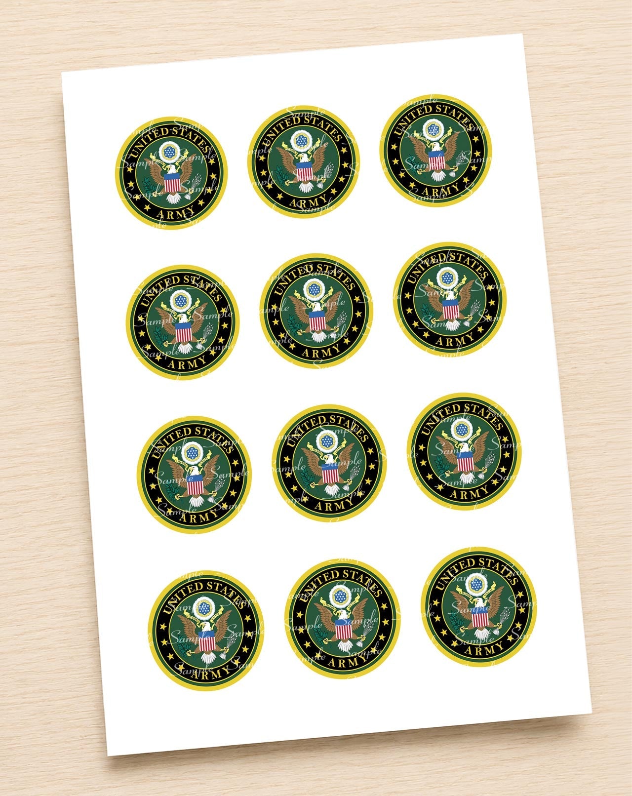 United States Army Edible Cupcake Toppers Icing Sheet or Wafer Paper