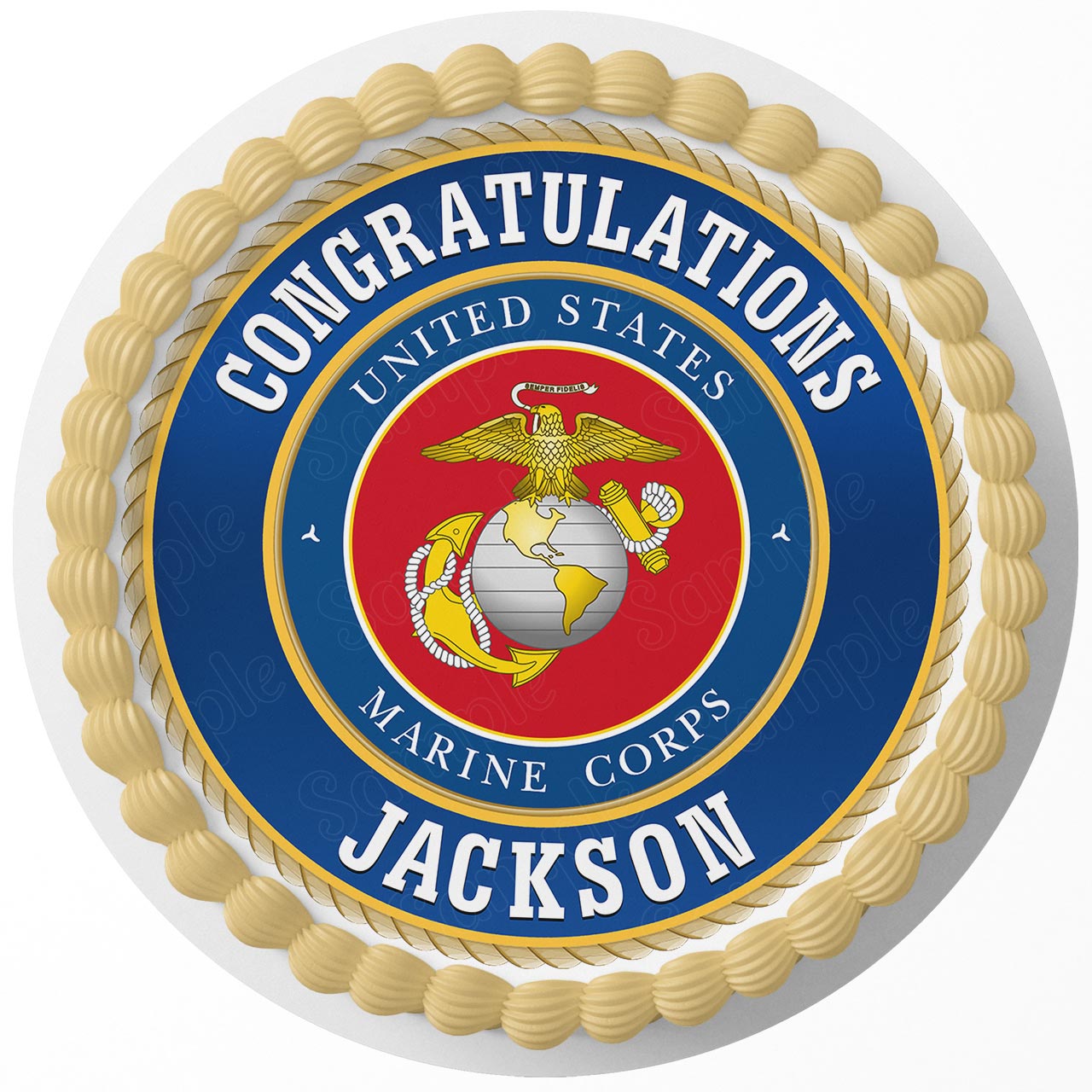 United States Marine Corps USMC Seal Round – Icing Sheet Birthday - Personalized Edible Cake Topper | Custom Icing Sheet | Birthday Cake Decoration