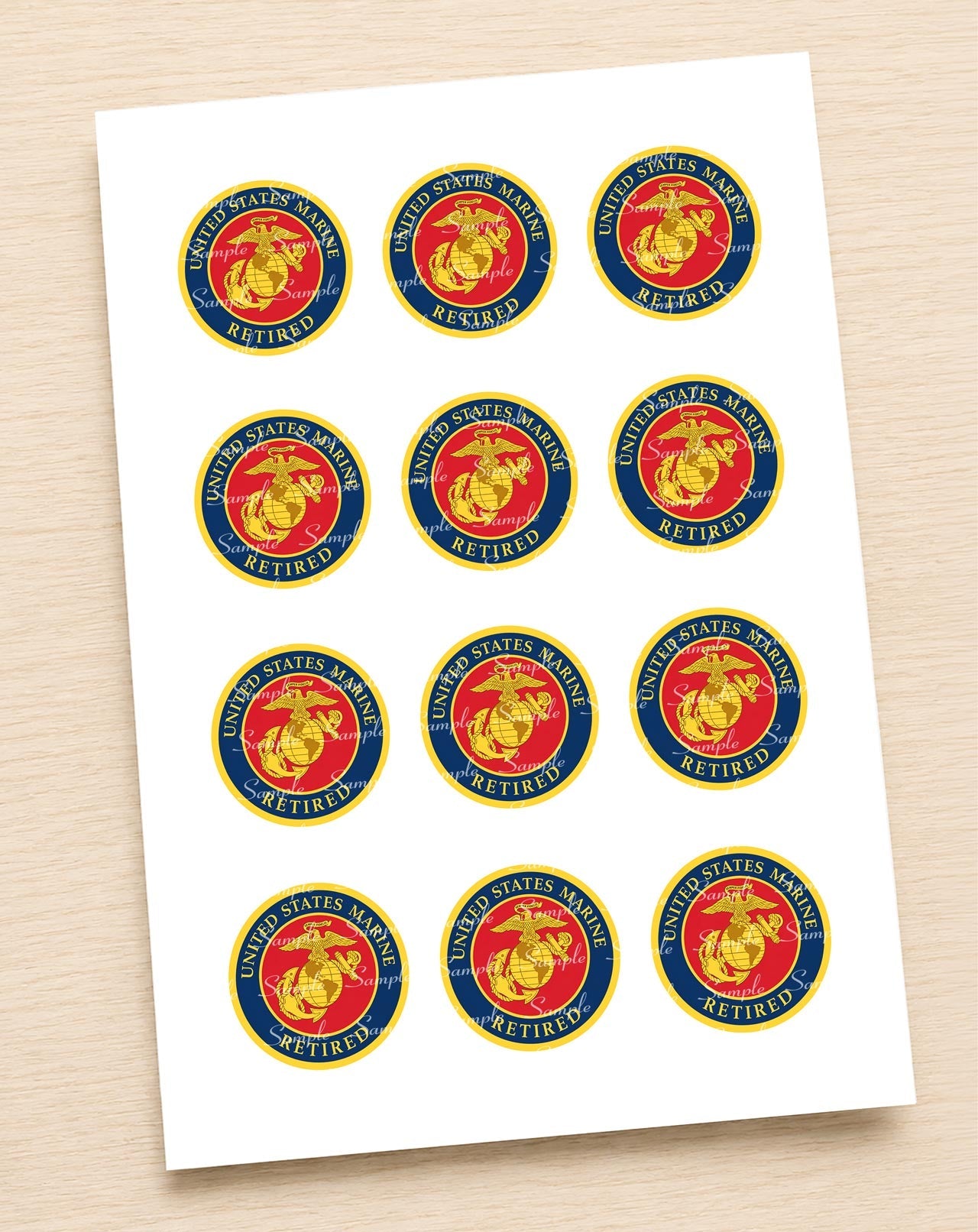 United States Marine Retired Edible Cupcake Toppers Icing Sheet or Wafer Paper