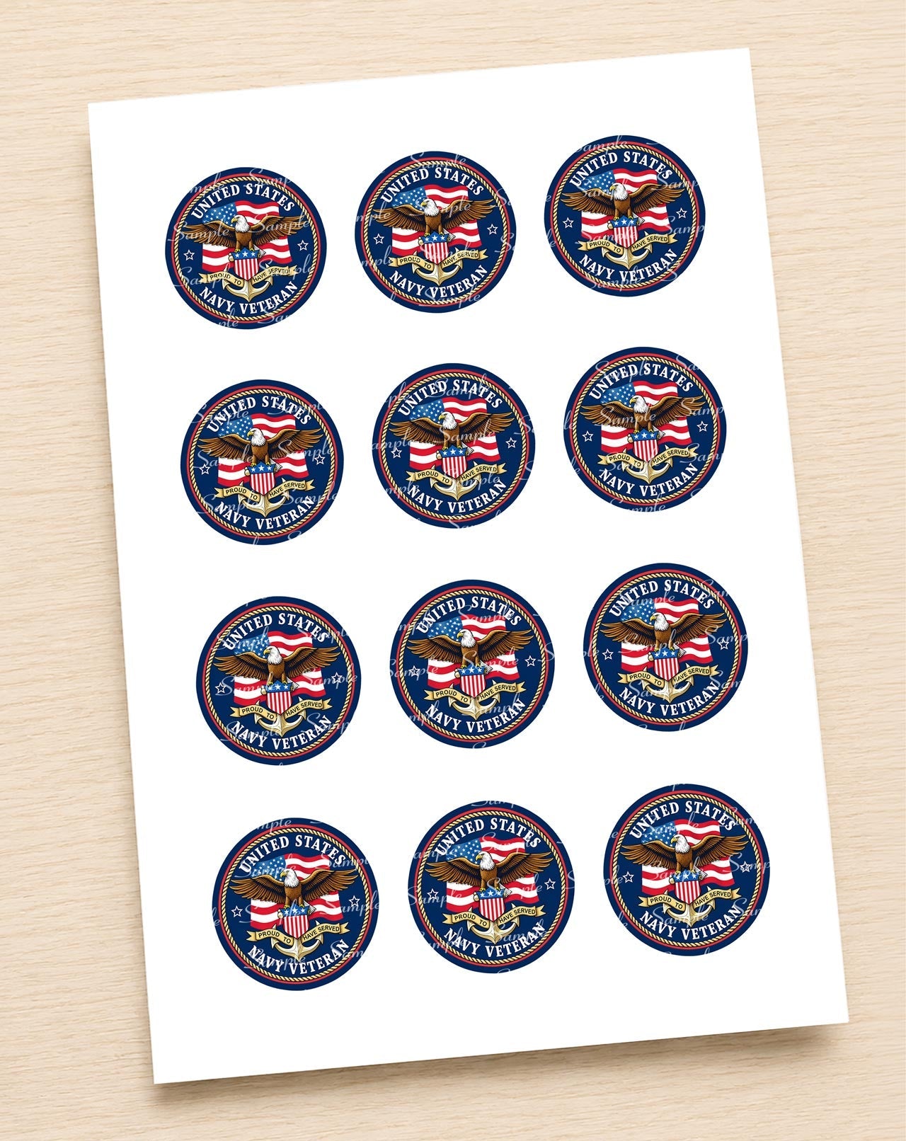 United States Navy Veteran Edible Cupcake Toppers Icing Sheet or Wafer Paper
