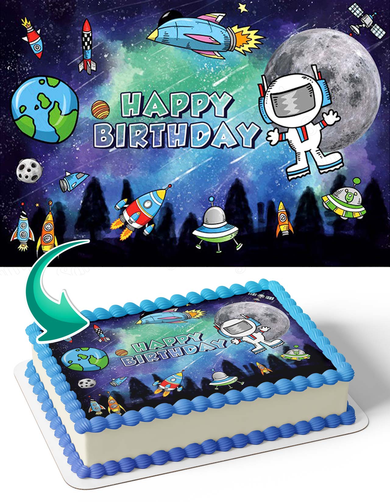 Universe Planet Spaceship Space Station SPU Edible Cake Topper