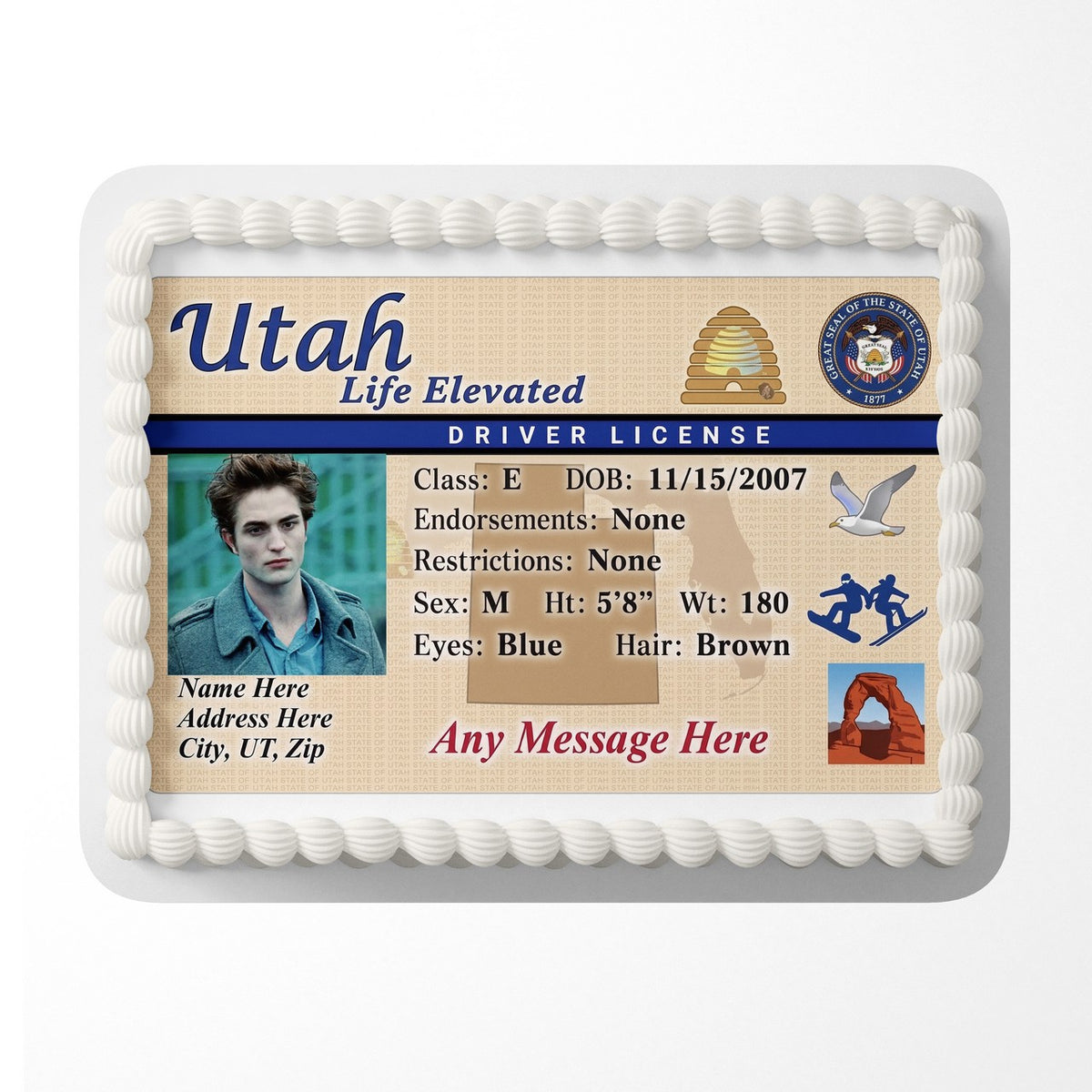 Utah Driver License Edible Cake Topper – Custom Photo Birthday Icing Sheet