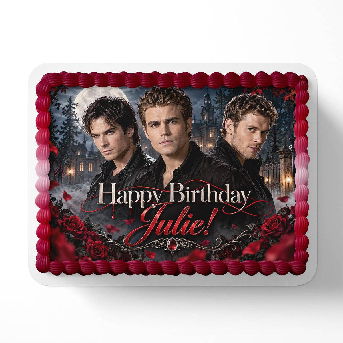 The Vampire Diaries Birthday Heart Cake Topper – Edible Cake Image – Icing Sheet for Cakes