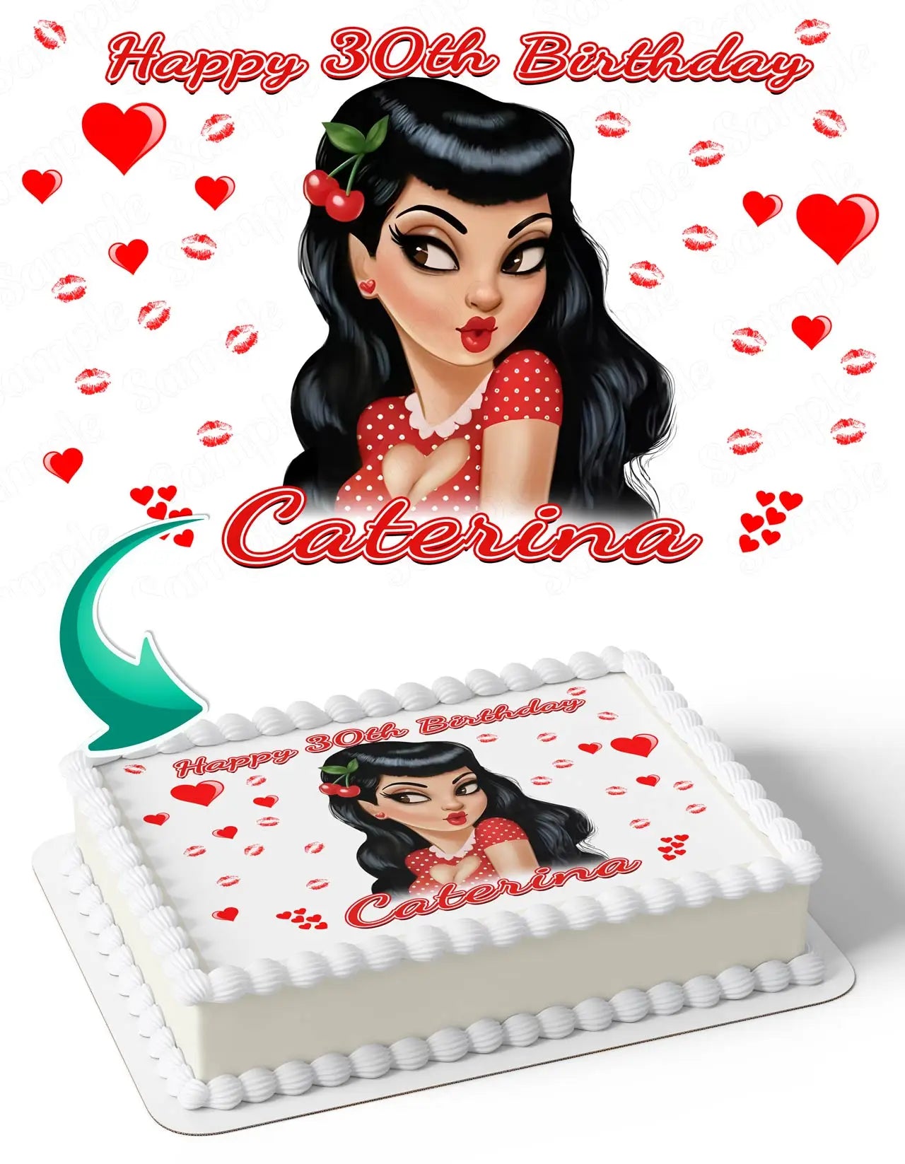 Vintage Girl Cartoon Illustration Retro Poster Betty Boop Style Edible Cake Topper