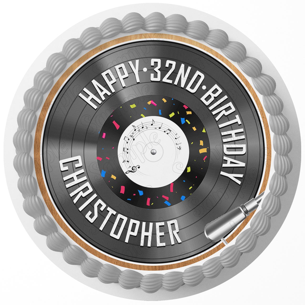 Vinyl Reco Turntable Vintage Music Round – Icing Sheet Birthday - Personalized Edible Cake Topper | Custom Icing Sheet | Birthday Cake Decoration