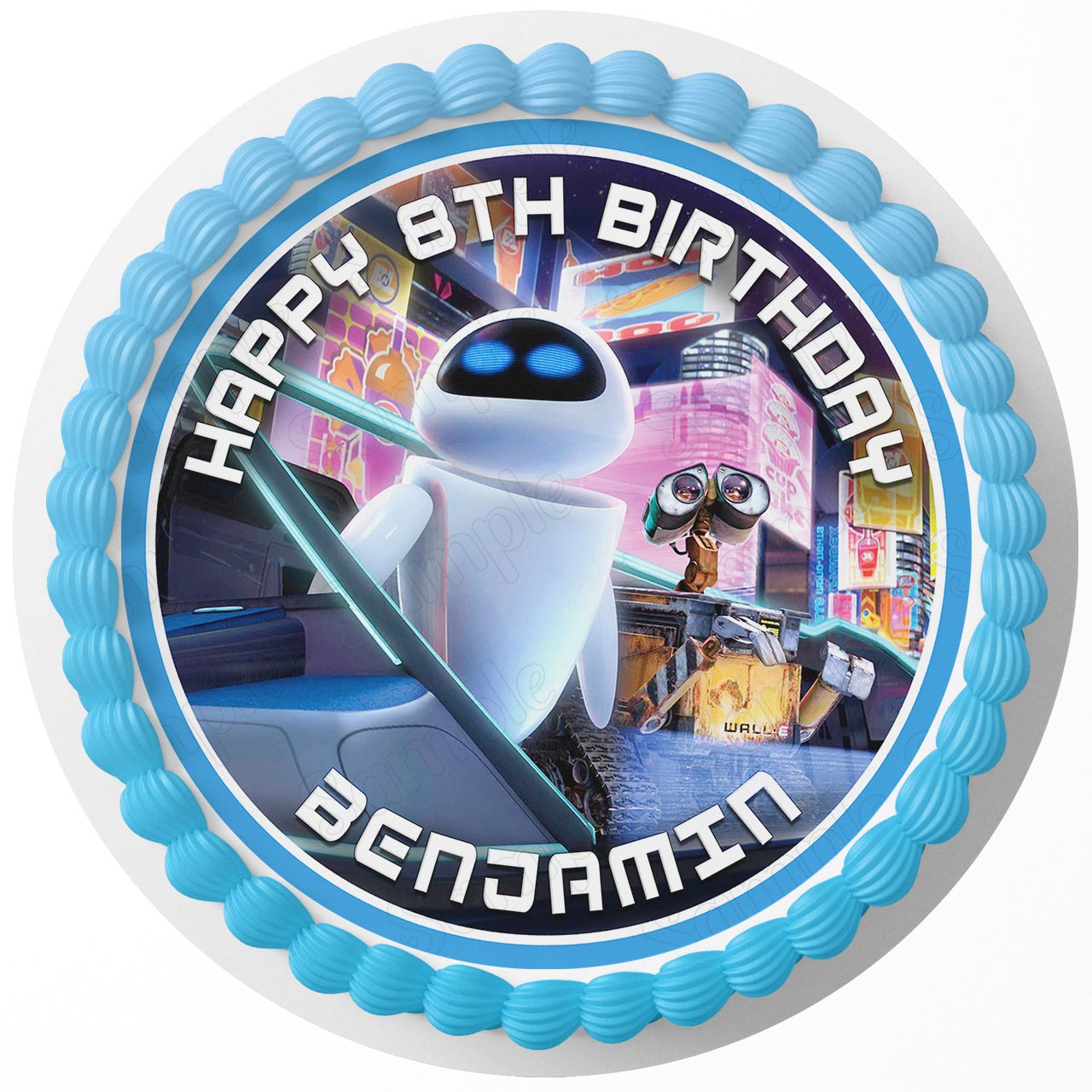 Wall E and EVE Round – Icing Sheet Birthday - Personalized Edible Cake Topper | Custom Icing Sheet | Birthday Cake Decoration | Photo Cake Image