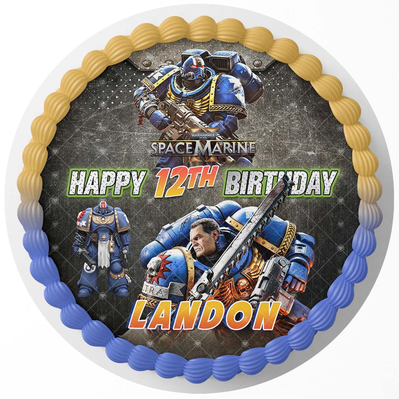 Warhammer 40000 Space Marine II Round – Icing Sheet Birthday - Personalized Edible Cake Topper | Custom Icing Sheet | Birthday Cake Decoration
