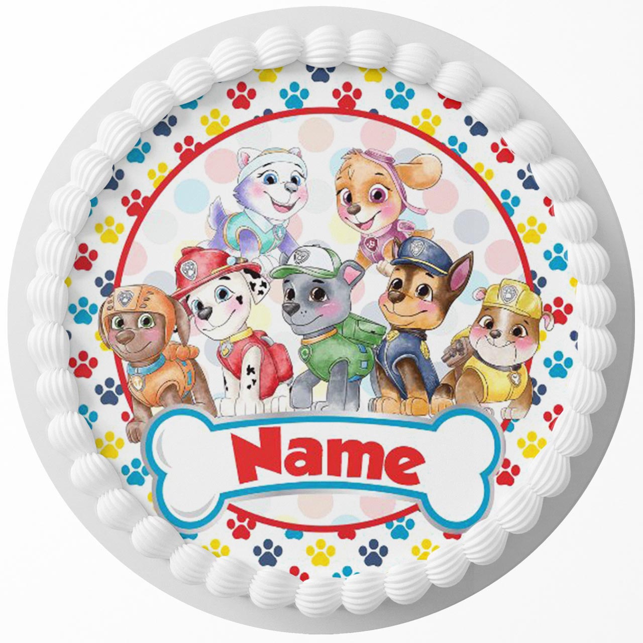 WaterColor Puppies Paw Patrol Round – Icing Sheet Birthday - Personalized Edible Cake Topper | Custom Icing Sheet | Birthday Cake Decoration