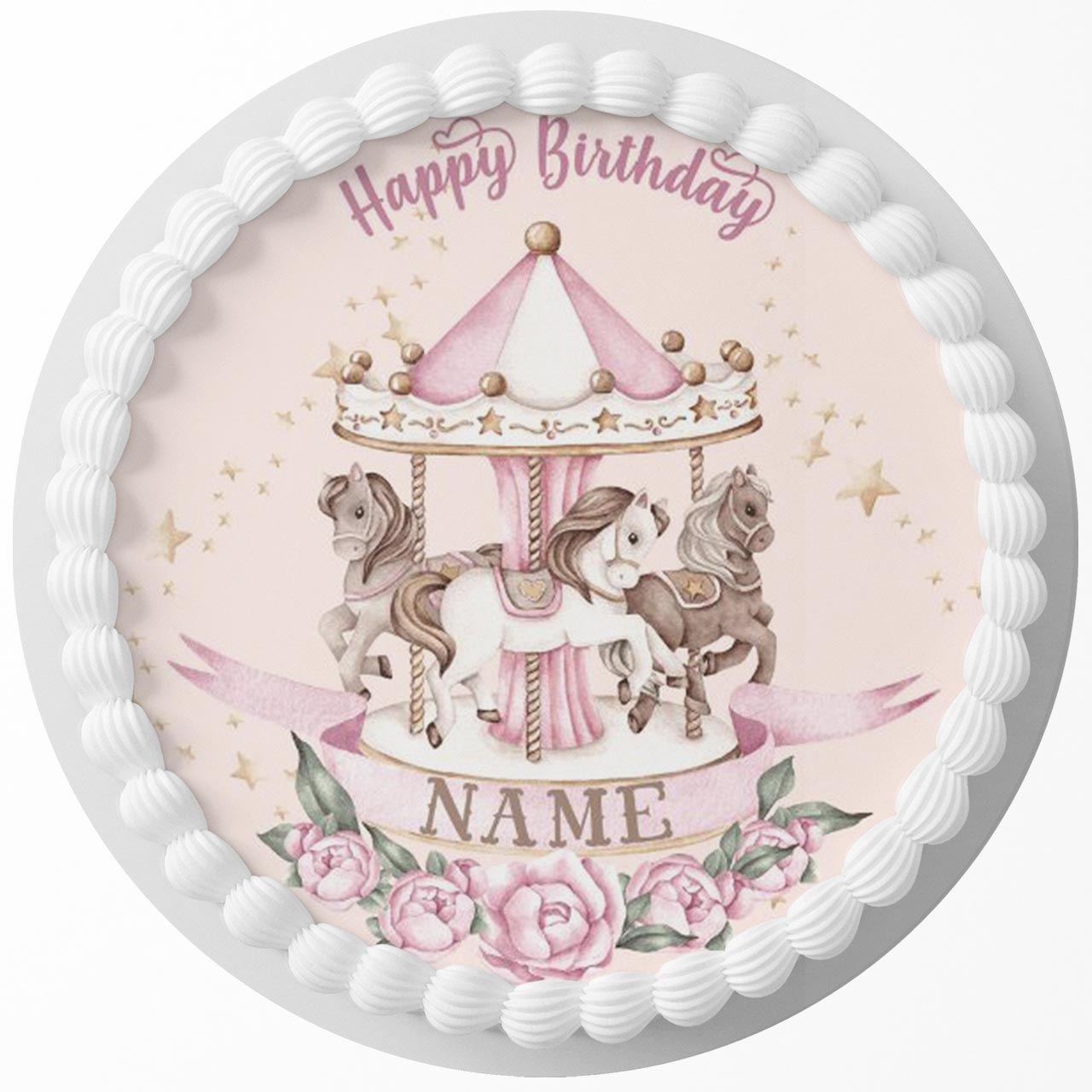 Watercolor Carousel Round – Icing Sheet Birthday - Personalized Edible Cake Topper | Custom Icing Sheet | Birthday Cake Decoration