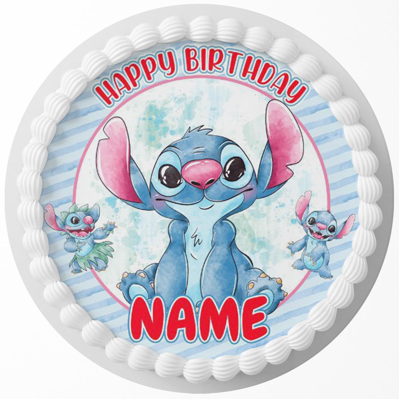 Watercolour Stitch Round – Icing Sheet Birthday - Personalized Edible Cake Topper | Custom Icing Sheet | Birthday Cake Decoration