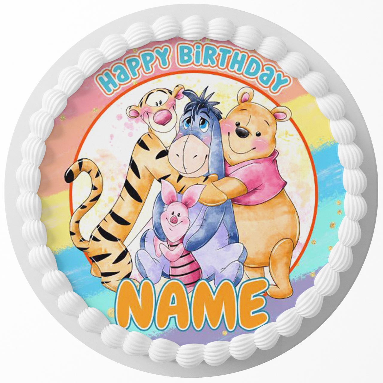 Watercolour Winnie and Friends Round – Icing Sheet Birthday - Personalized Edible Cake Topper | Custom Icing Sheet | Birthday Cake Decoration