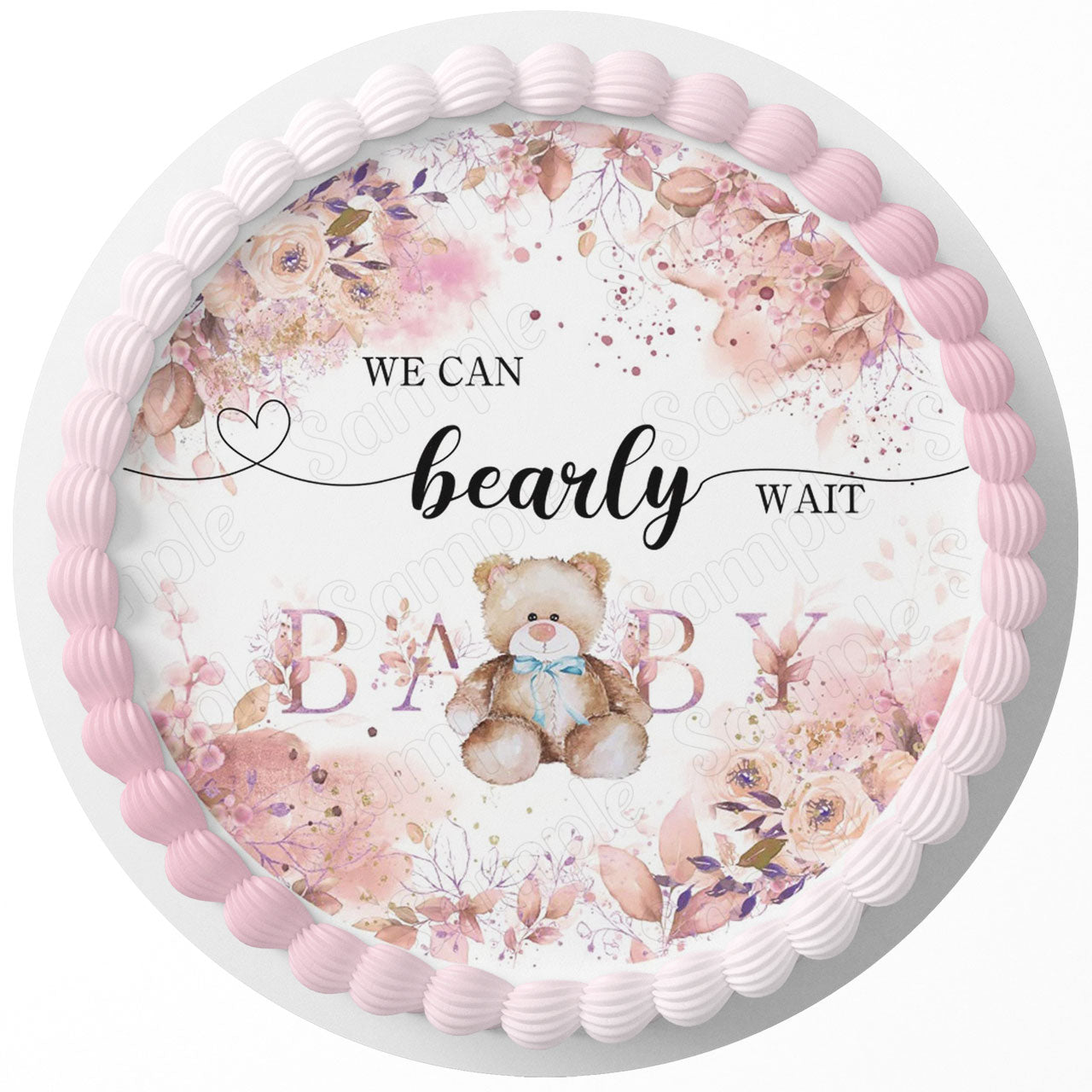 We Can Bearly Wait Baby Girl Round – Icing Sheet Birthday - Personalized Edible Cake Topper | Custom Icing Sheet | Birthday Cake Decoration