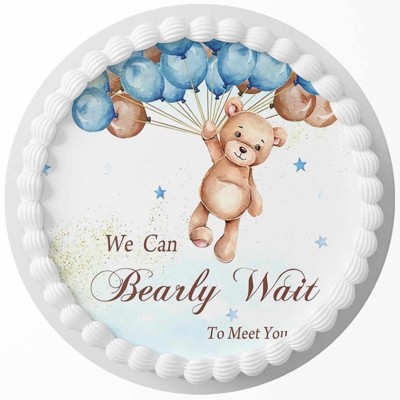 We Can Bearly Wait Baby Shower Boy Round – Icing Sheet Birthday - Personalized Edible Cake Topper | Custom Icing Sheet | Birthday Cake Decoration