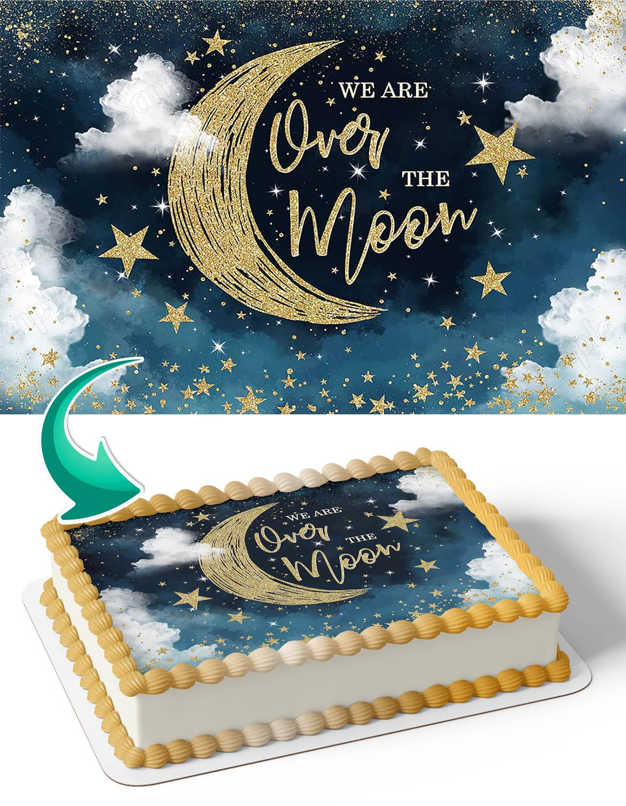 We are Over The Moon Baby Shower Moon and Stars Starry Night Edible Cake Topper