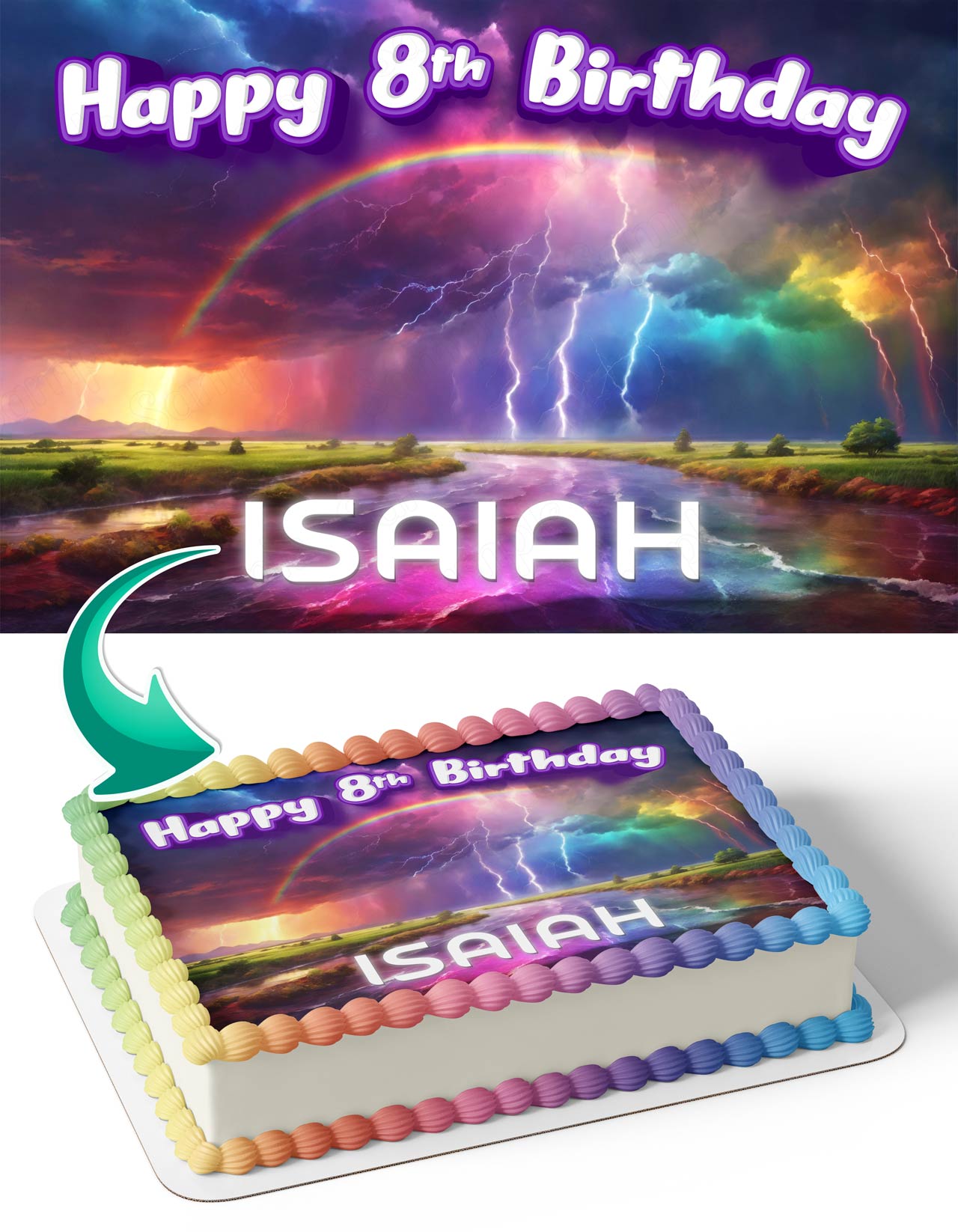 Weather Rainbow Storm LightningClouds Thunder Edible Cake Topper