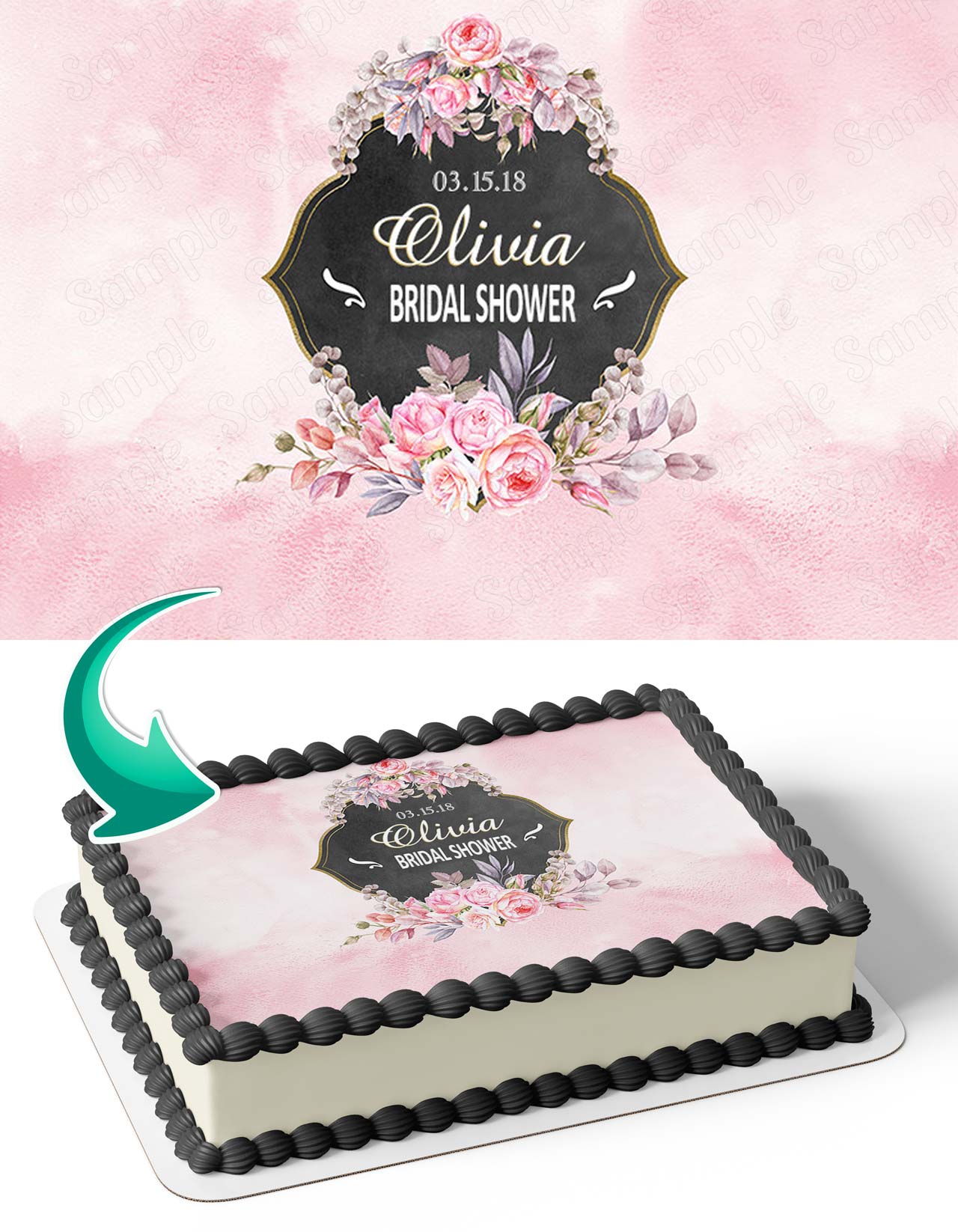 Wedding Bridal Shower Flowers Floral Pink WBS Edible Cake Topper
