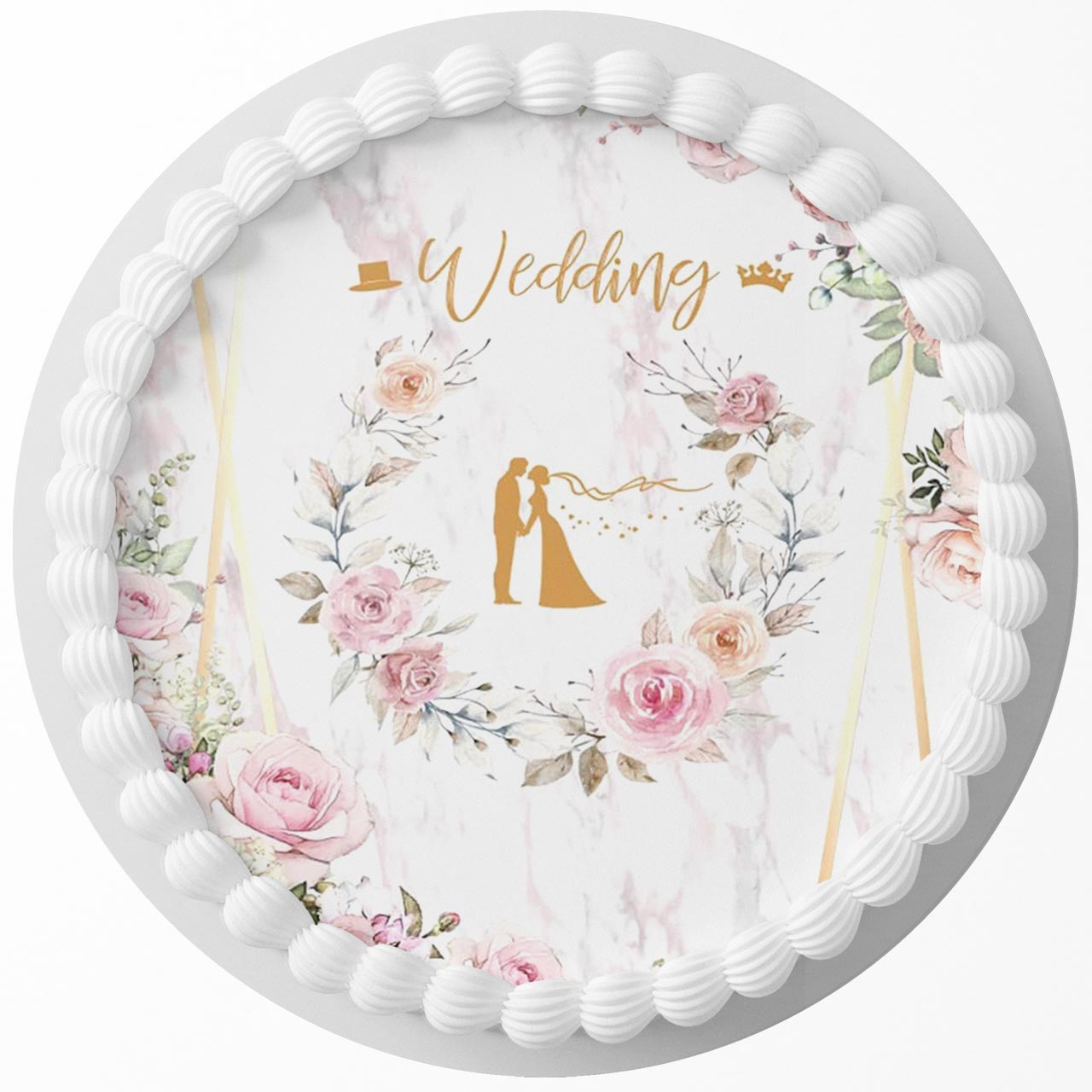 Wedding Floral Gold Round – Icing Sheet Birthday - Personalized Edible Cake Topper | Custom Icing Sheet | Birthday Cake Decoration