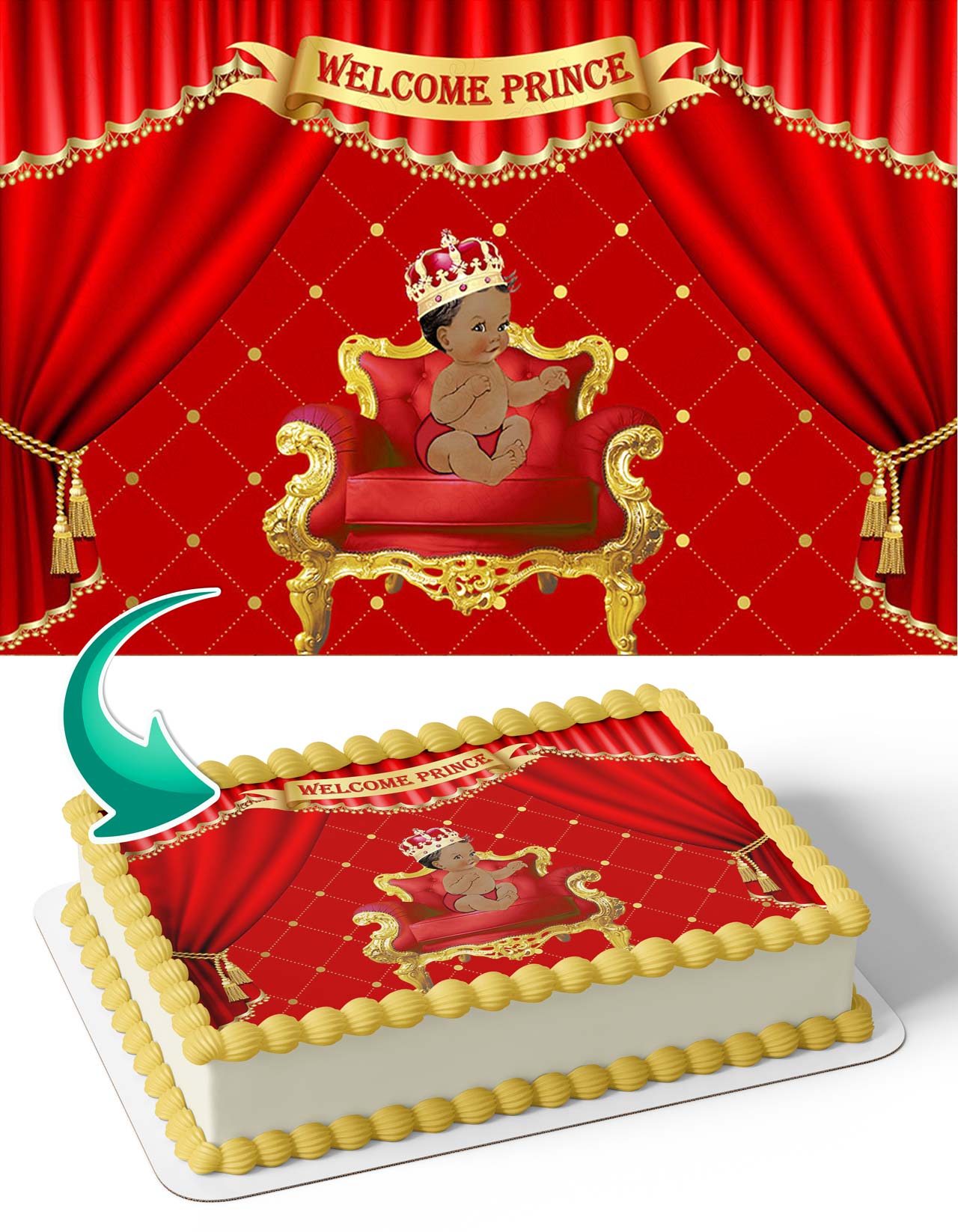 Welcome Prince Baby Shower African American WPB Edible Cake Topper