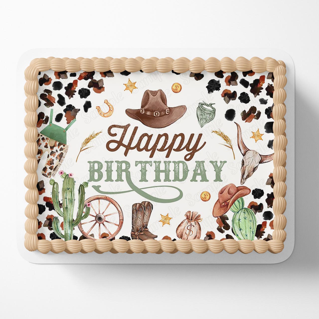 Western Cowboy Hat Cactus Cattle Boys Edible Cake Topper