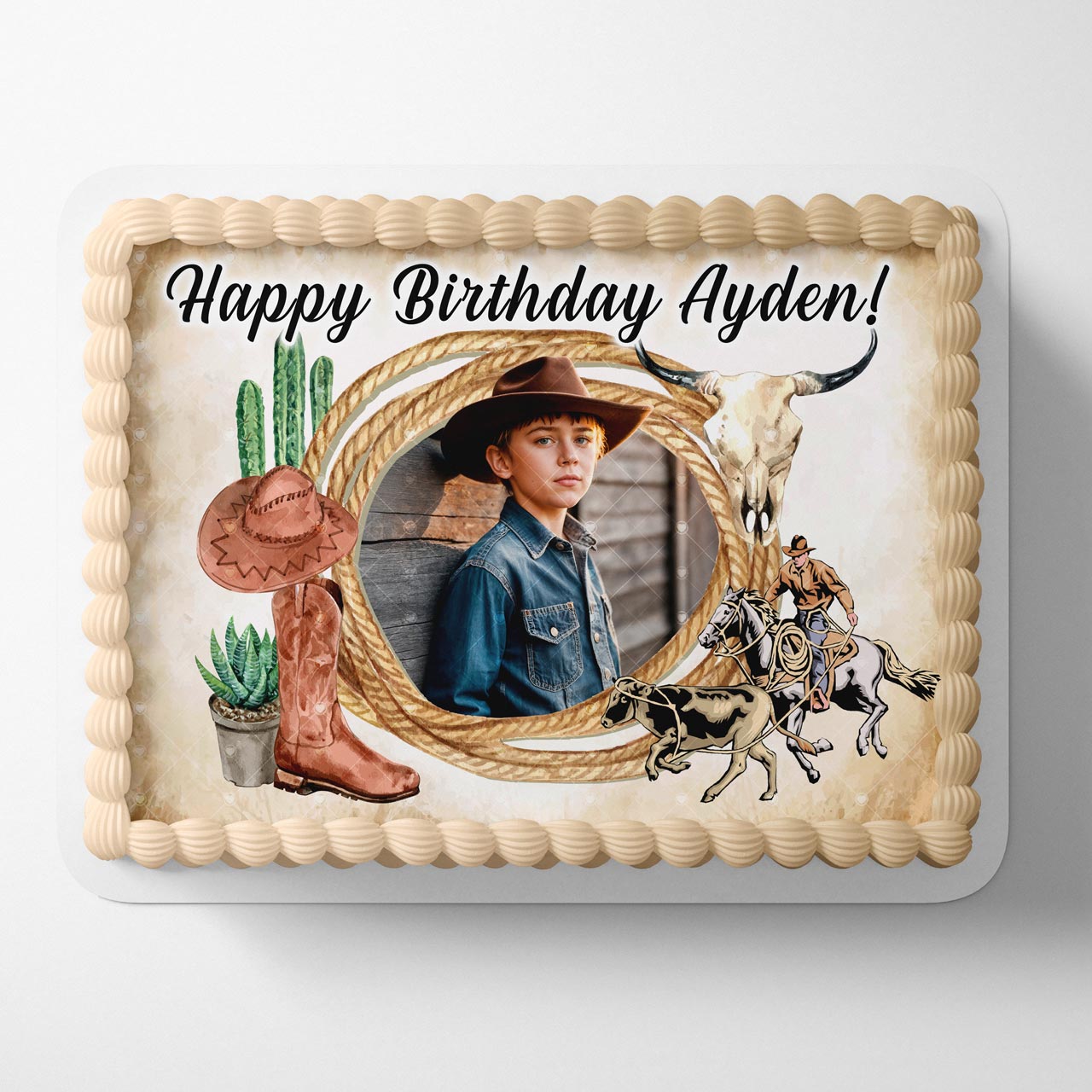 Western Cowboy Hat Cactus Cattle Boys Ranch Life Edible Cake Topper