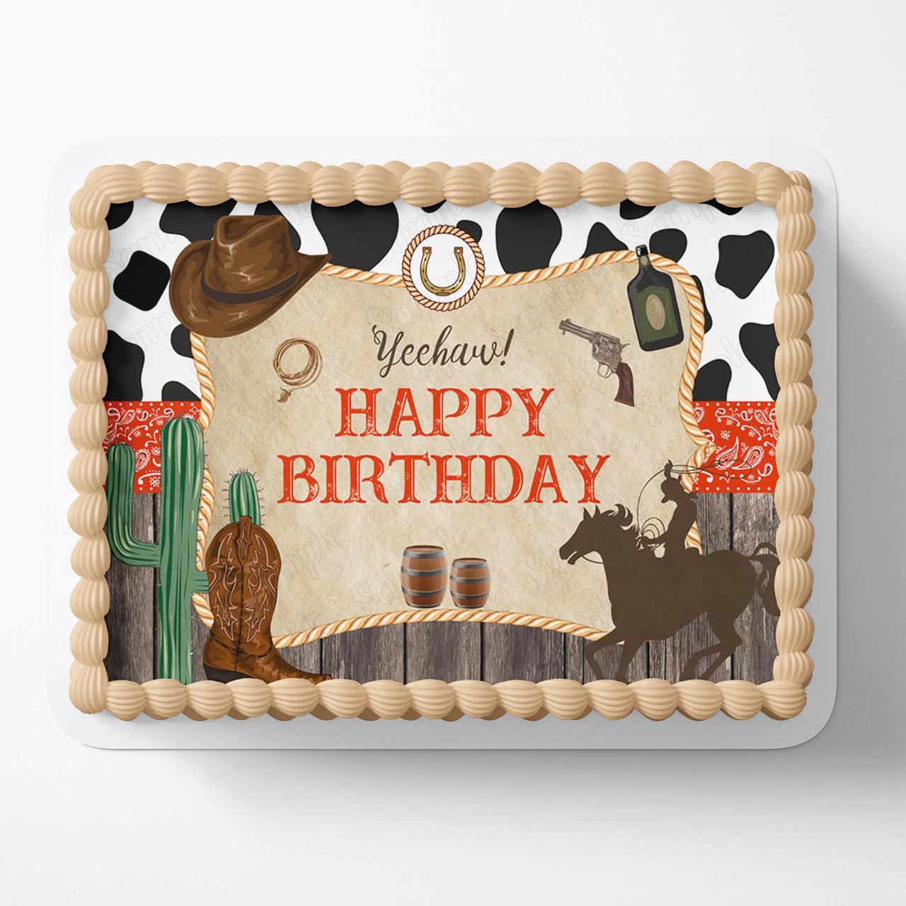 Western Cowboy Hat Cactus Cattle Boys Red Bandana WWS Edible Cake Topper