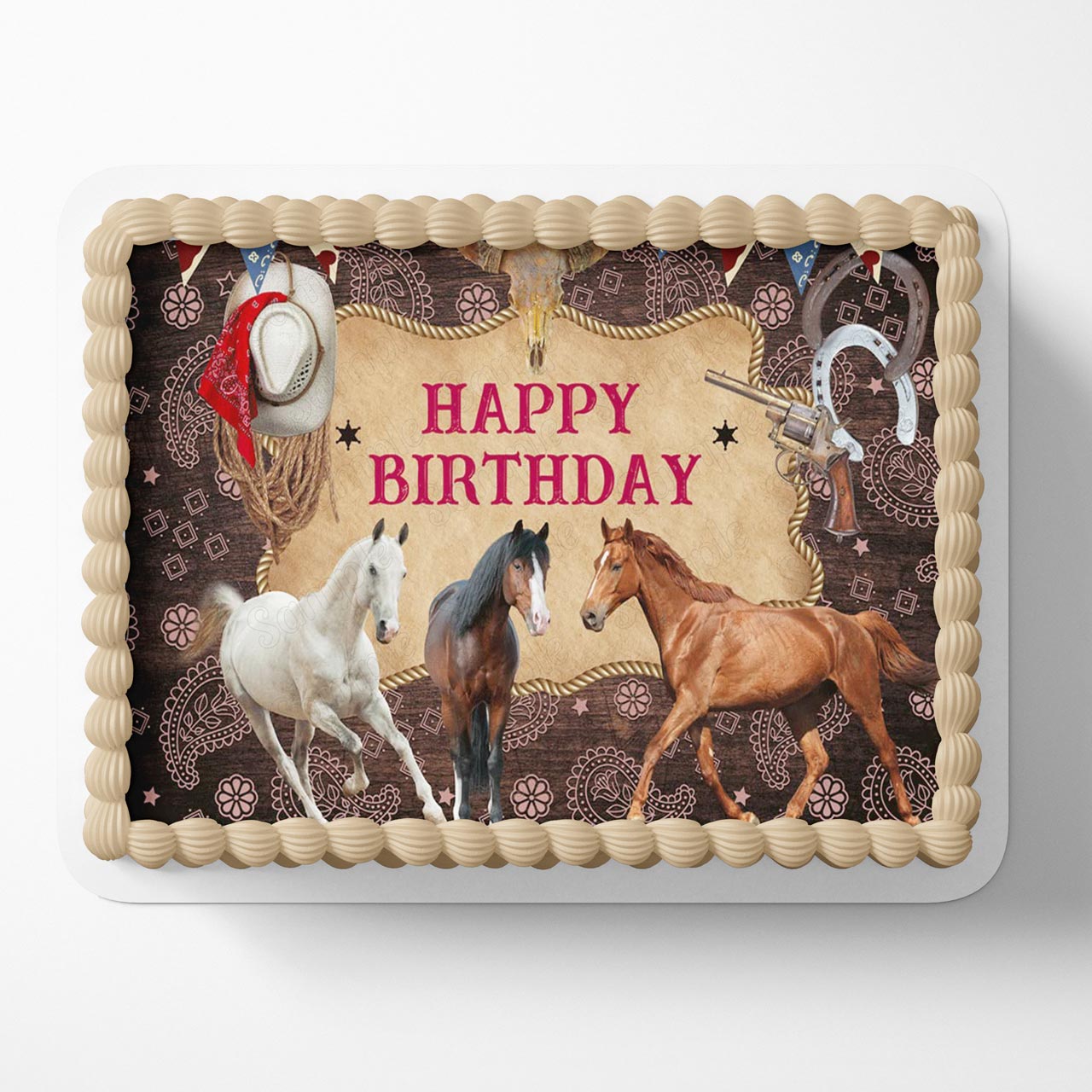 Western Cowboy Rodeo Horses Boys Rustic Wooden Edible Cake Topper