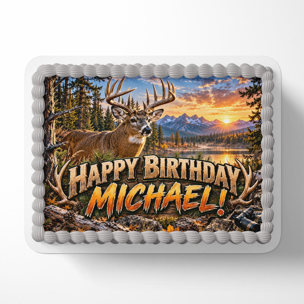 Deer Hunters Forest Wild Edible Cake Topper | Birthday Cake Decoration | Photo Cake Image | Custom Edible Cake Topper