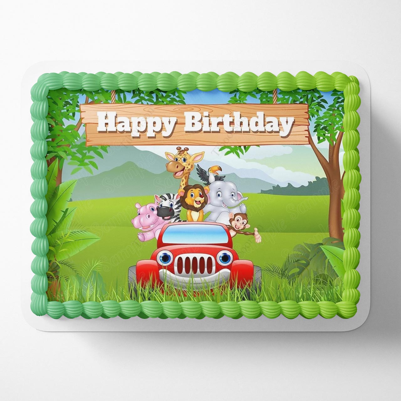 Wild Forest Mountain Forest Animals Red Truck Edible Cake Topper