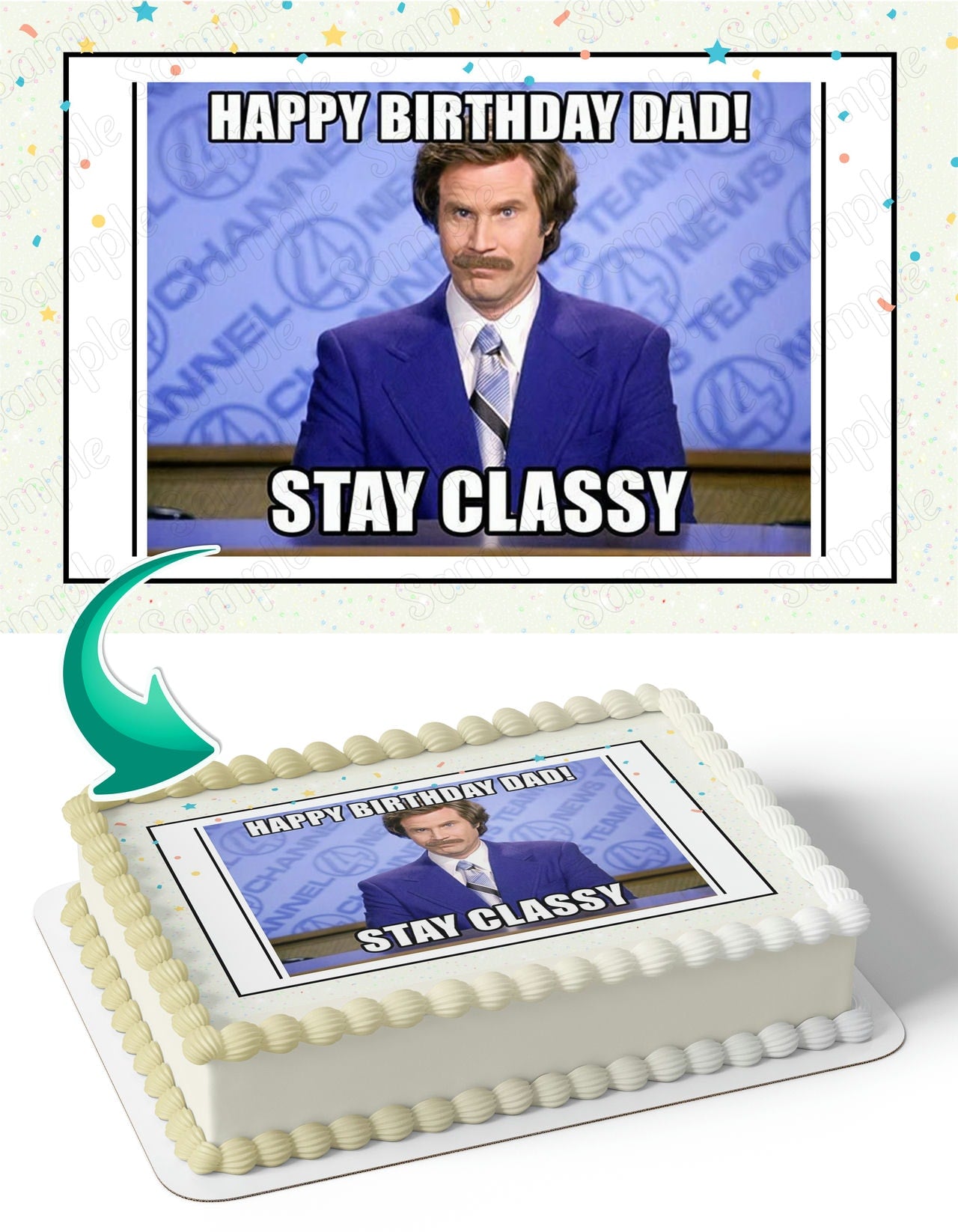 Will Ferrell Anchorman The Legend of Ron Burgundy Meme M2 Edible Cake Topper