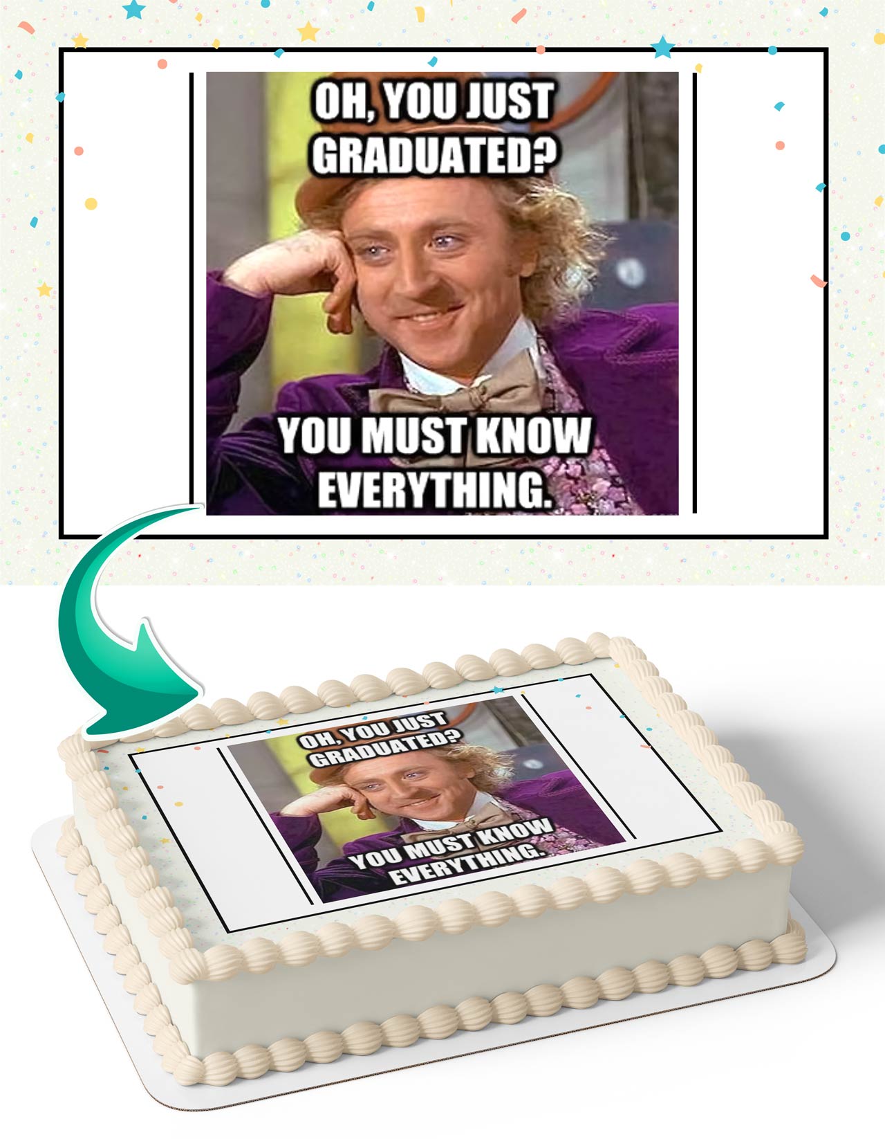 Willy Wonka Graduation Congratulations You Did It Meme Edible Cake Topper