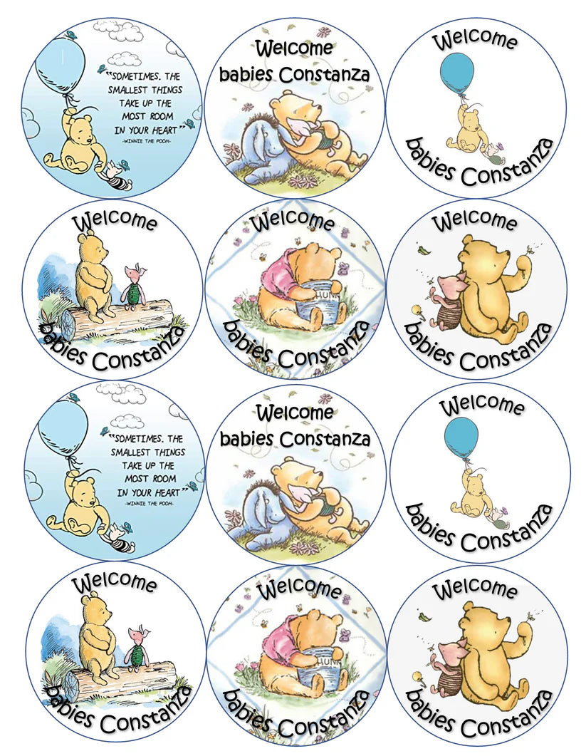 Winnie the Pooh Blue Boy Baby Shower Birthday Edible Cupcake Toppers Icing Sheet or Wafer Paper