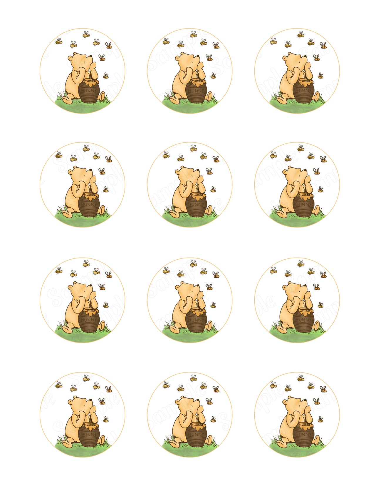 Winnie the Pooh Honey Comb Bees Edible Cupcake Toppers – Round Ic - Edible Cake Topper | Icing Sheet | Birthday Cake Decoration