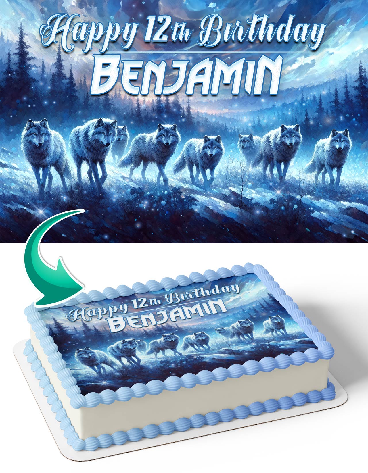 Wolf Pack Winter Forest Edible Cake Topper