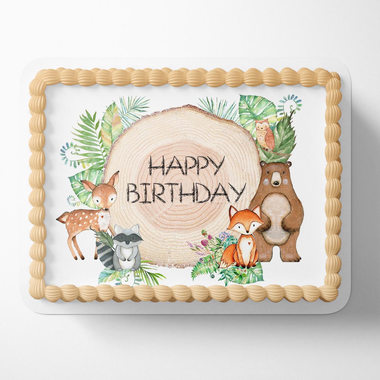 Woodland Rustic Forest Woodland Animals Greenery Baby Shower Edible Cake Topper