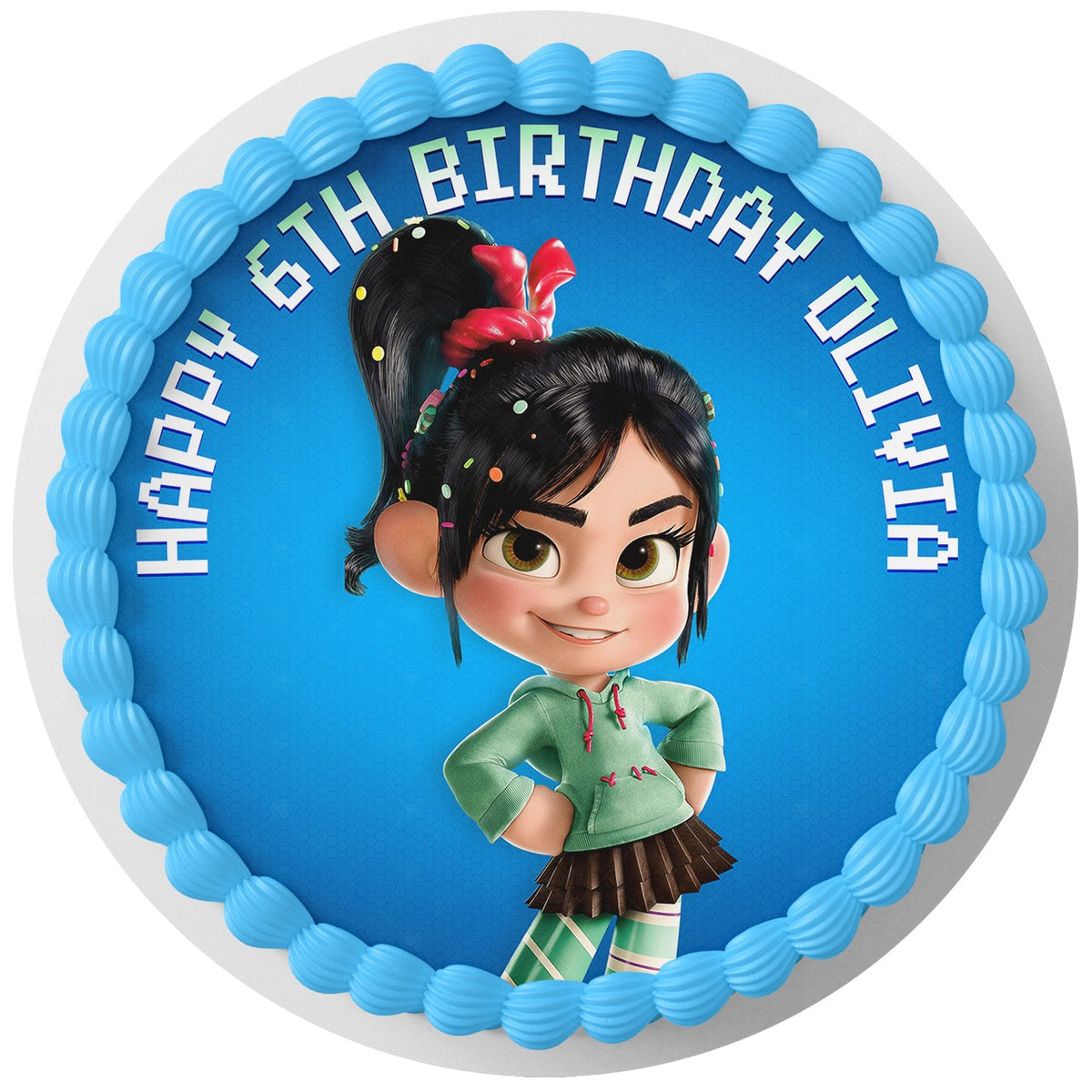 Wreck It Ralph Vanellope Edible Cake Topper Round Personalized Edible Cake Topper | Custom Icing Sheet | Birthday Cake Decoration