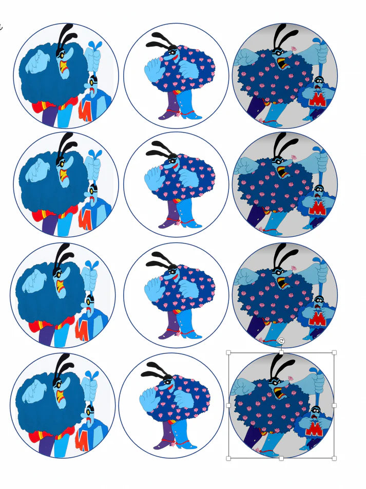 Yellow Submarine Blue Meanies Edible Cupcake Toppers Icing Sheet or Wafer Paper