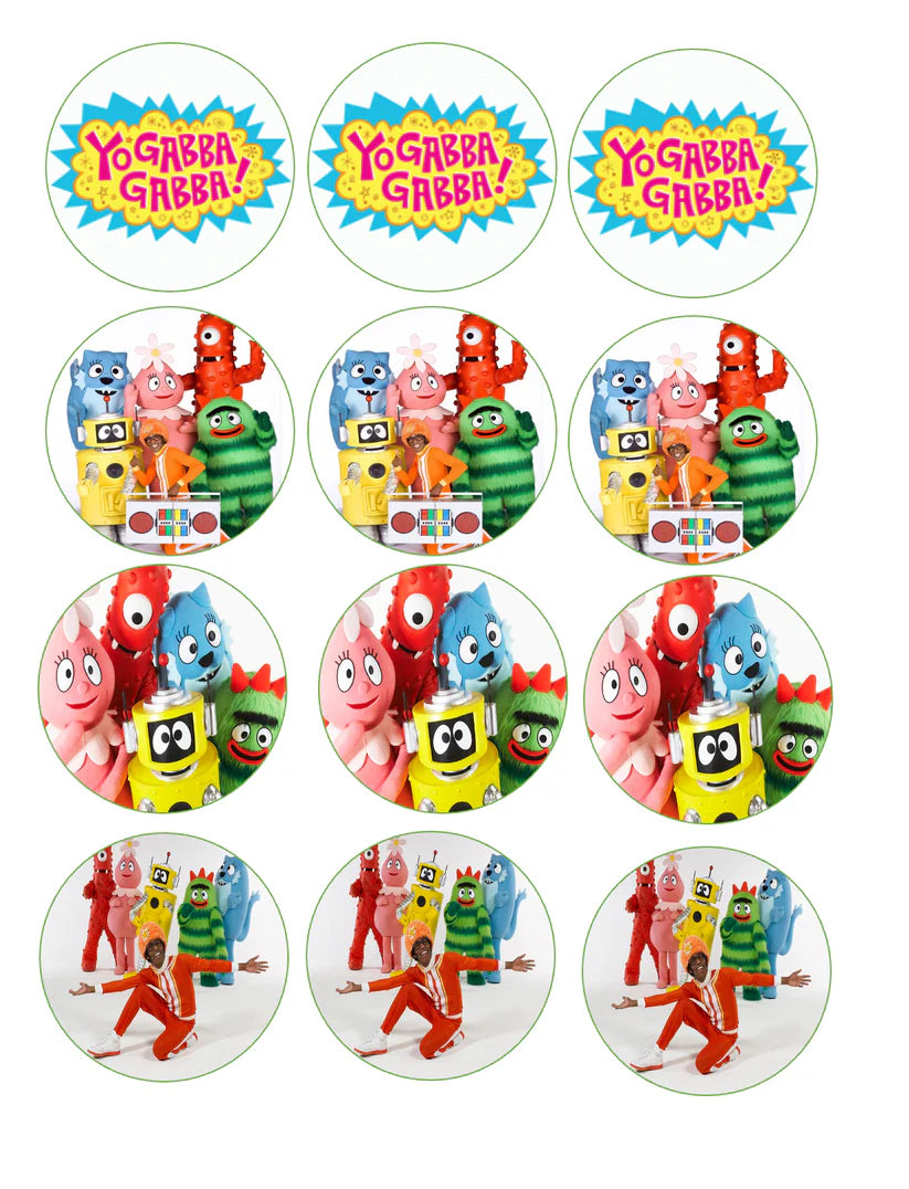Yo Gabba Gabba Edible Cupcake Toppers Icing Sheet or Wafer Paper