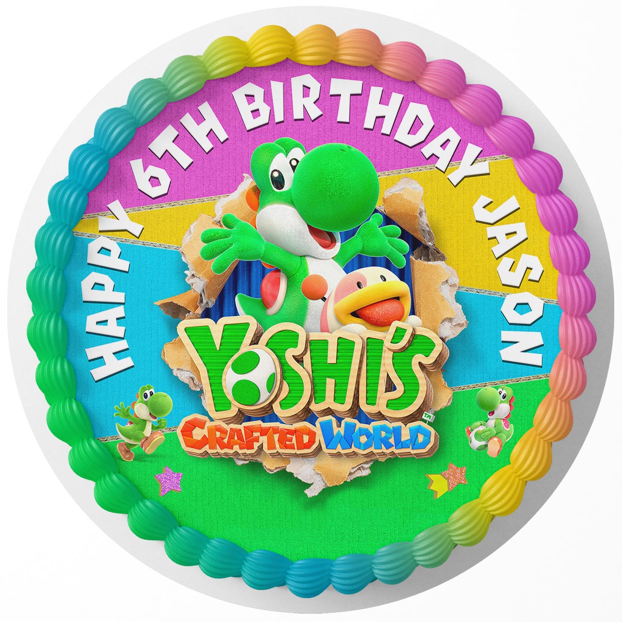 Yoshi Crafted World Round – Icing Sheet Birthday - Personalized Edible Cake Topper | Custom Icing Sheet | Birthday Cake Decoration