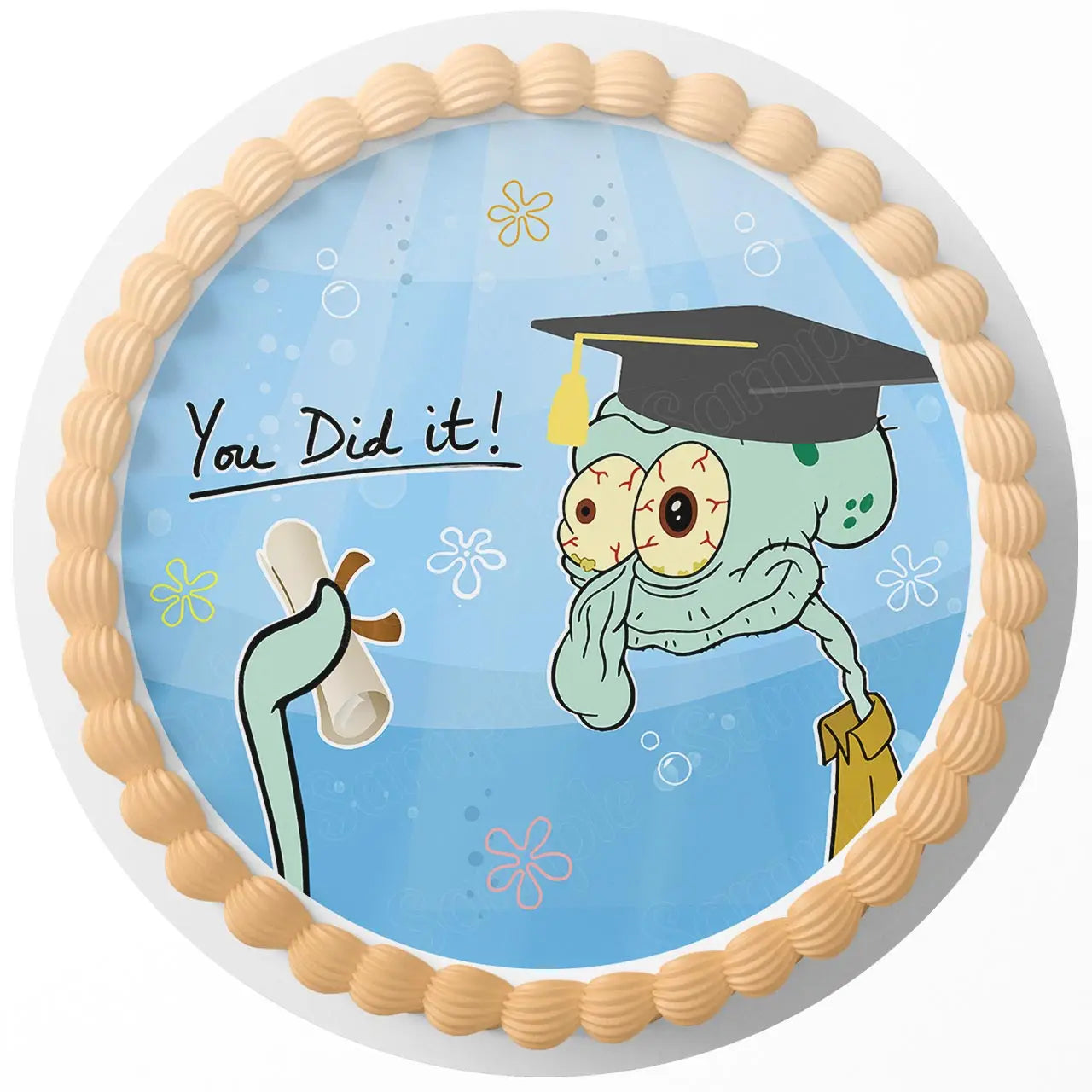 You Did it College Graduation Squidwa Square Pants Boy Meme Round - Personalized Edible Cake Topper | Custom Icing Sheet | Birthday Cake Decoration