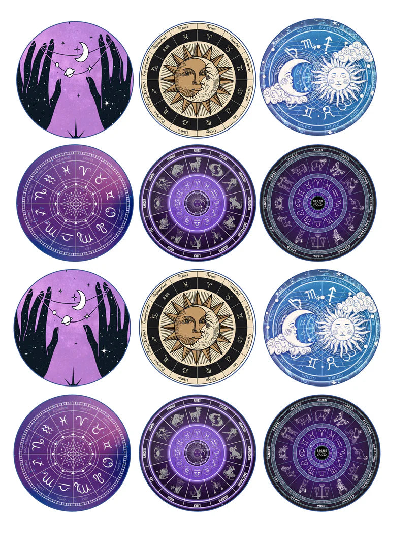 Zodiac Signs Edible Cupcake Toppers Icing Sheet or Wafer Paper