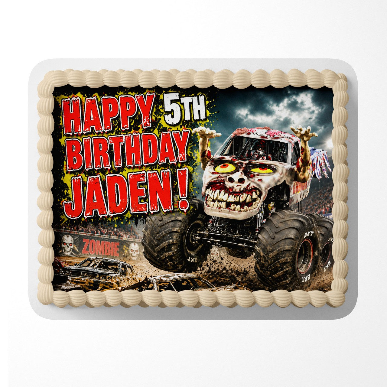 Zombie Monster Truck Edible Cake Topper | Birthday Cake Decoration | Photo Cake Image