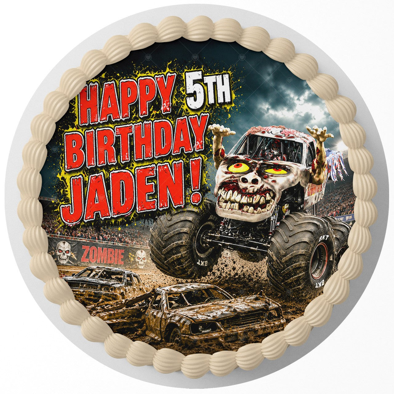 Zombie Monster Truck Edible Cake Topper | Birthday Cake Decoration | Photo Cake Image
