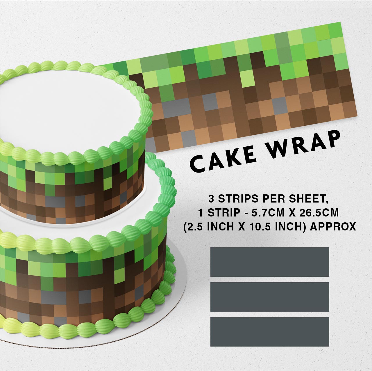 Mine Blocks Pixel Craft Strips Edible Icing Printed Cake Wrap Strips Topper Ribbon Border image 0