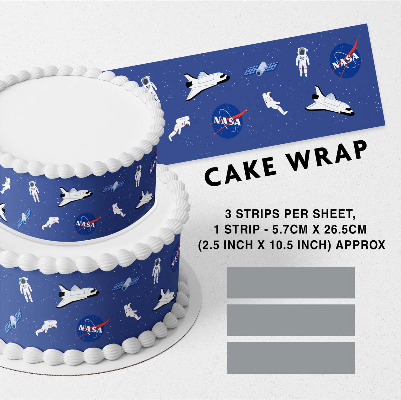 Naza Space Suttle Astronaut Edible Icing Printed Cake Wrap Strips Topper Ribbon Border image 0