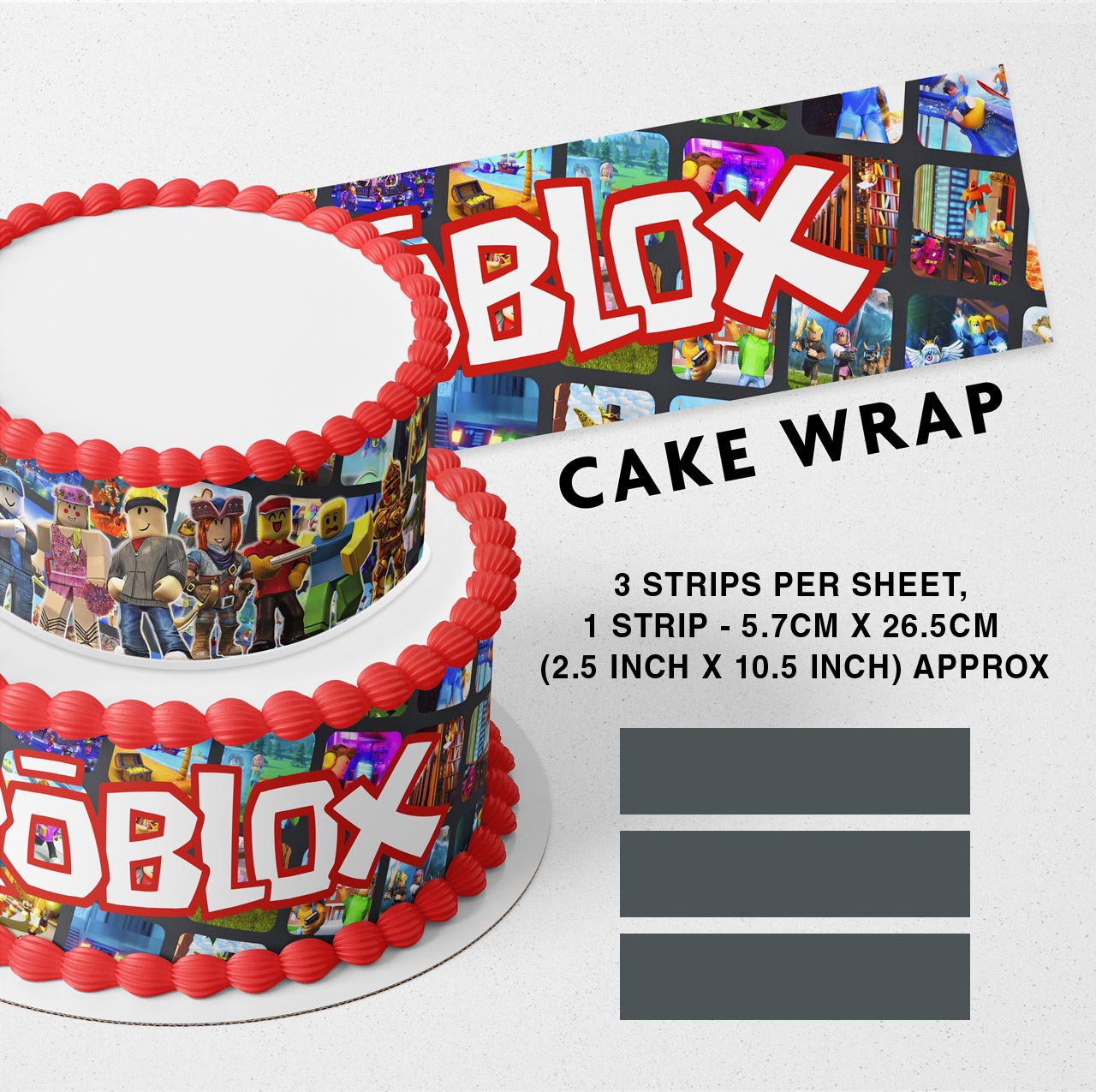 Roblocks Strips Edible Icing Printed Cake Wrap Strips Topper Ribbon Border image 0