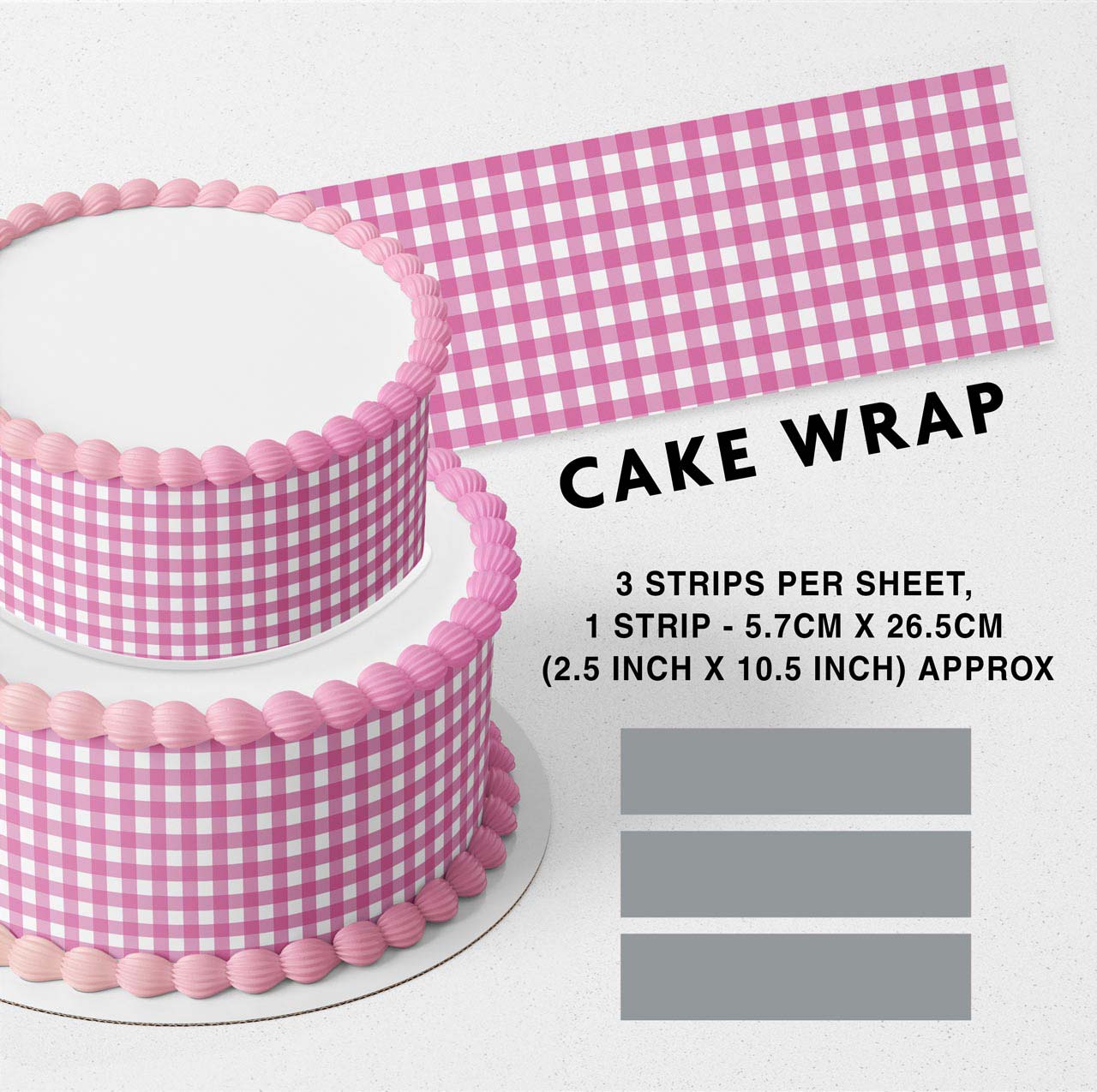 Pink Gingham Princess Edible Icing Printed Cake Wrap Strips Topper Ribbon Border image 0