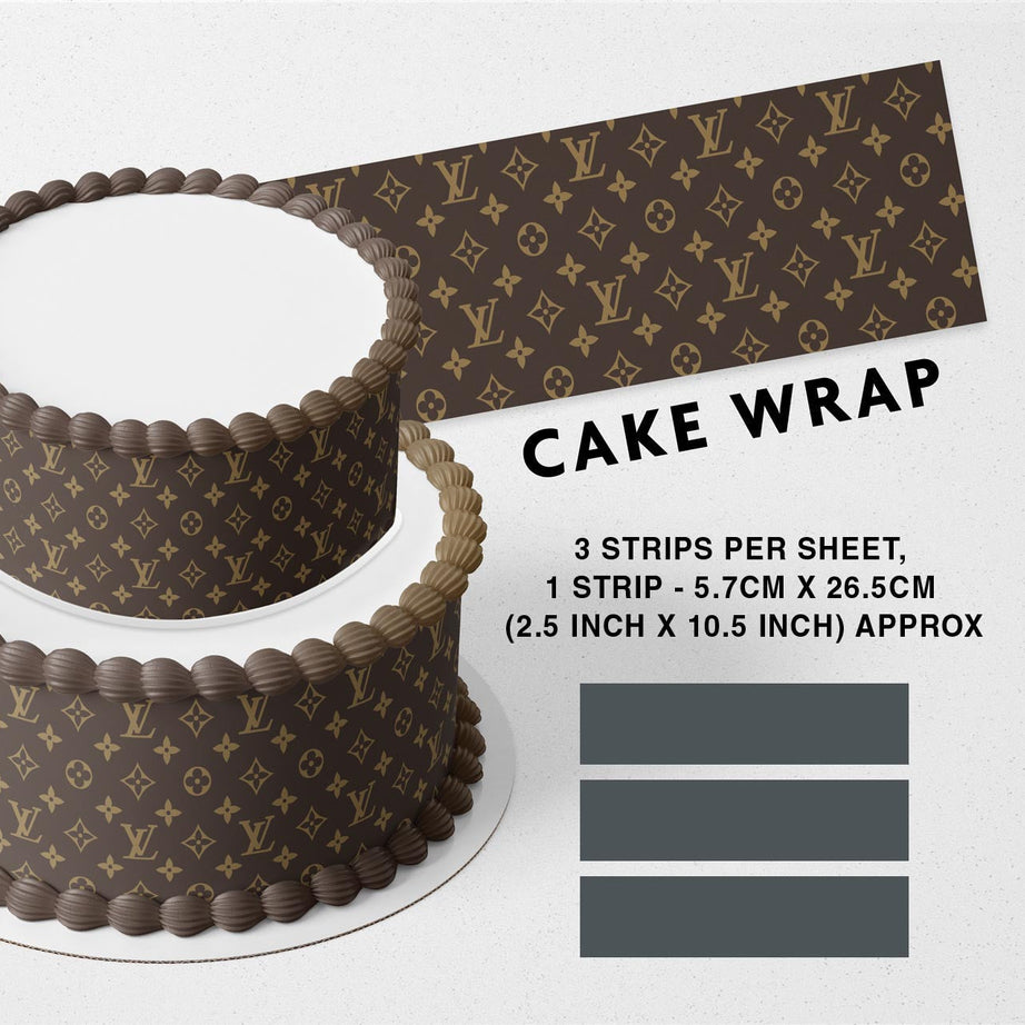 Luis Fashion Girls VittonBrown Pattern Strips Edible Icing Printed Cake Wrap Strips Topper Ribbon Border image 0