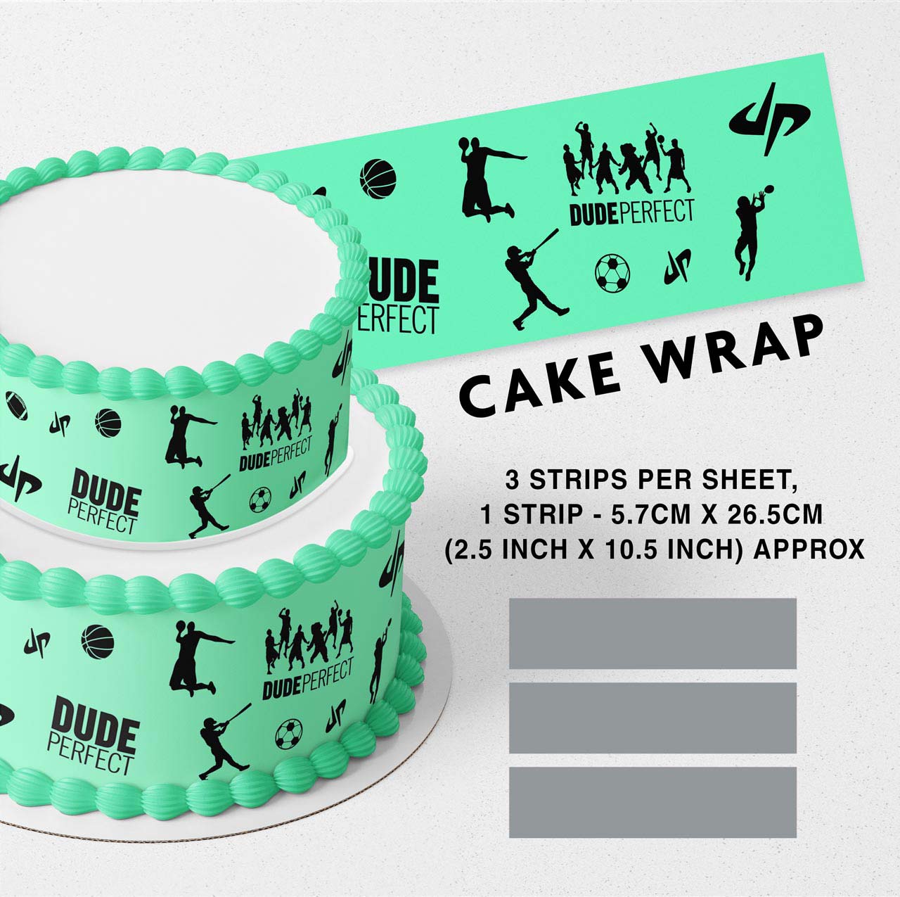 Dude Perfec Edible Icing Printed Cake Wrap Strips Topper Ribbon Border image 0